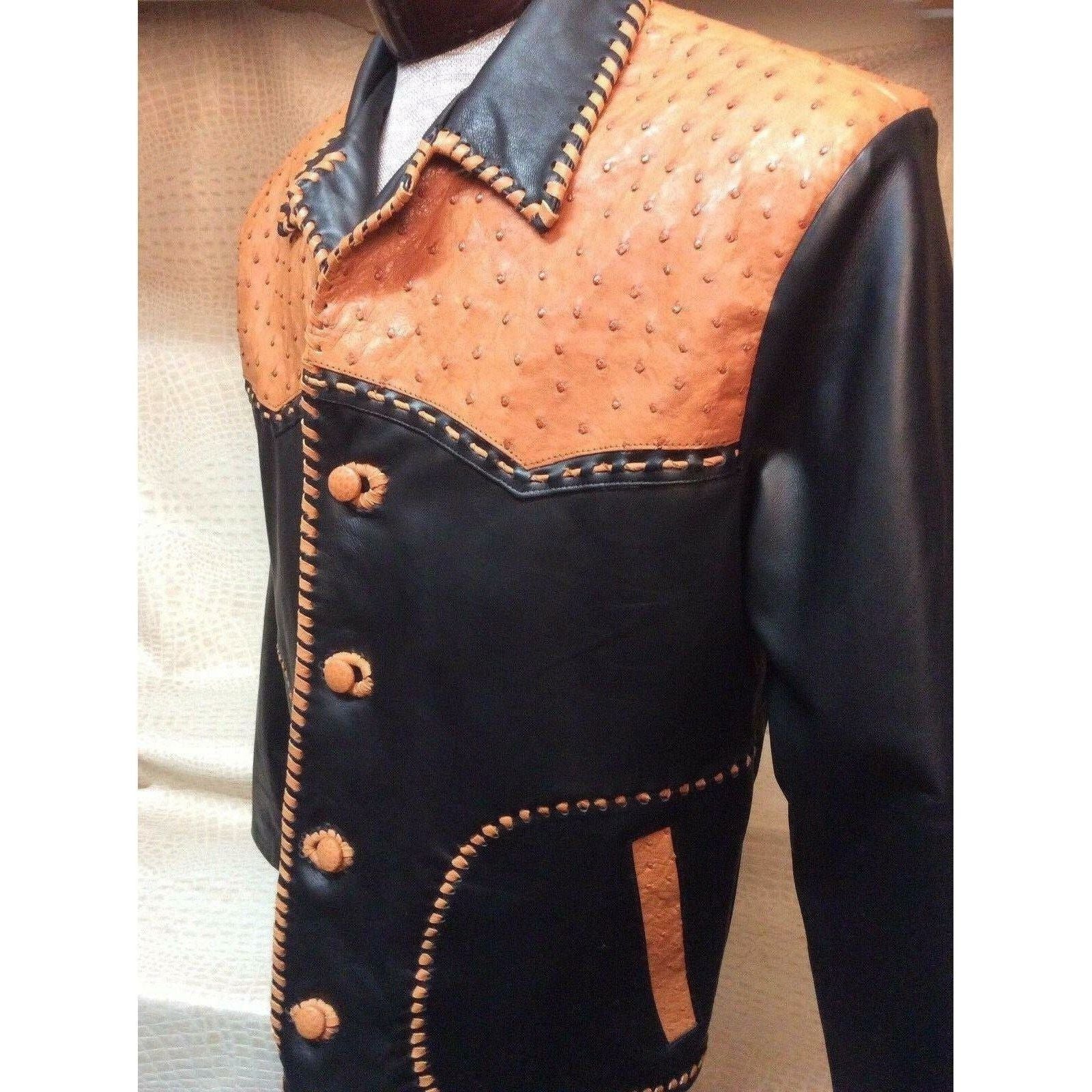 New Mens Exotic Genuine Ostrich Black Leather Western Cowboy Dress Jacket - CWesternwear