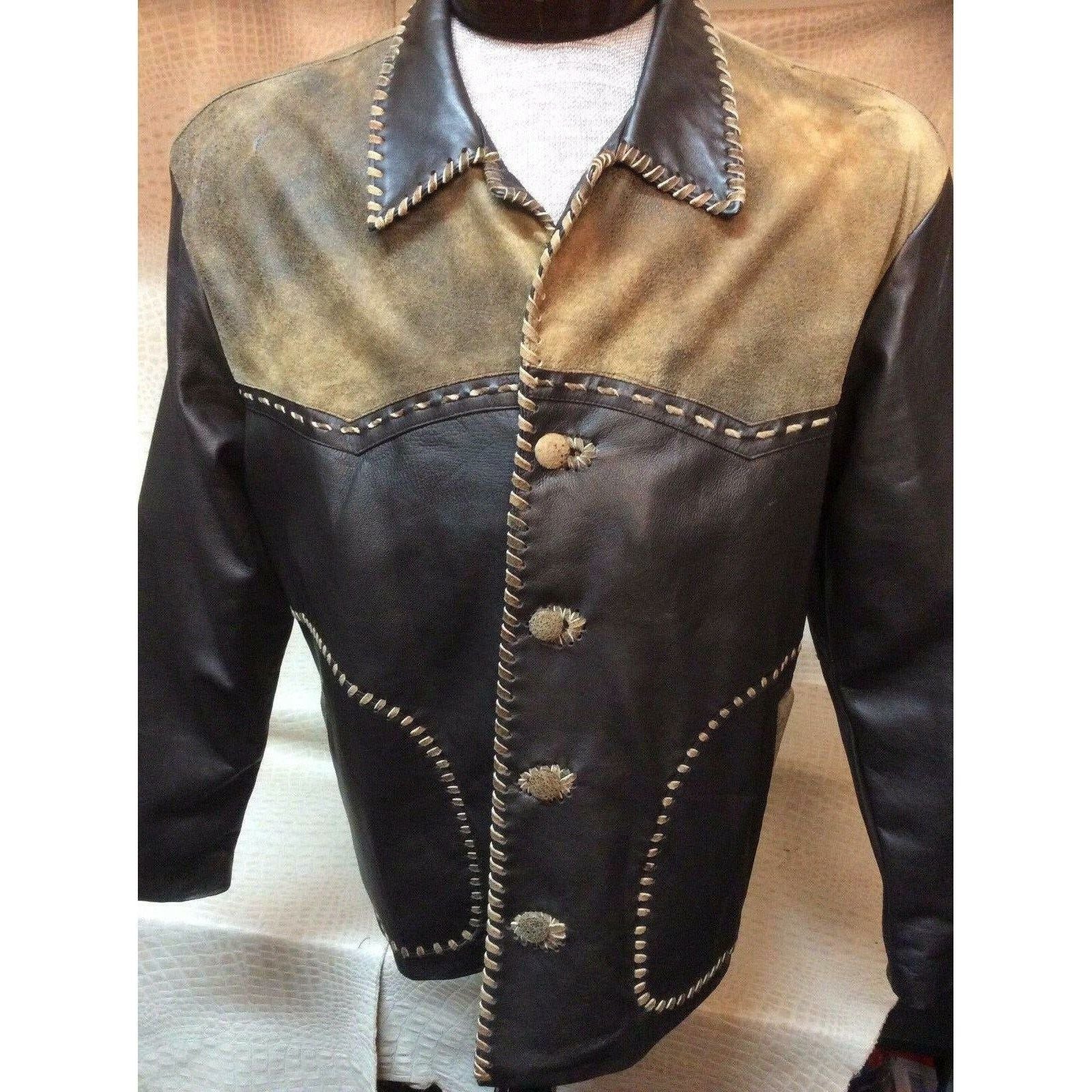 New Mens Vintage Italian Lamb Skin Brown Leather Western Cowboy Dress Jacket - CWesternwear