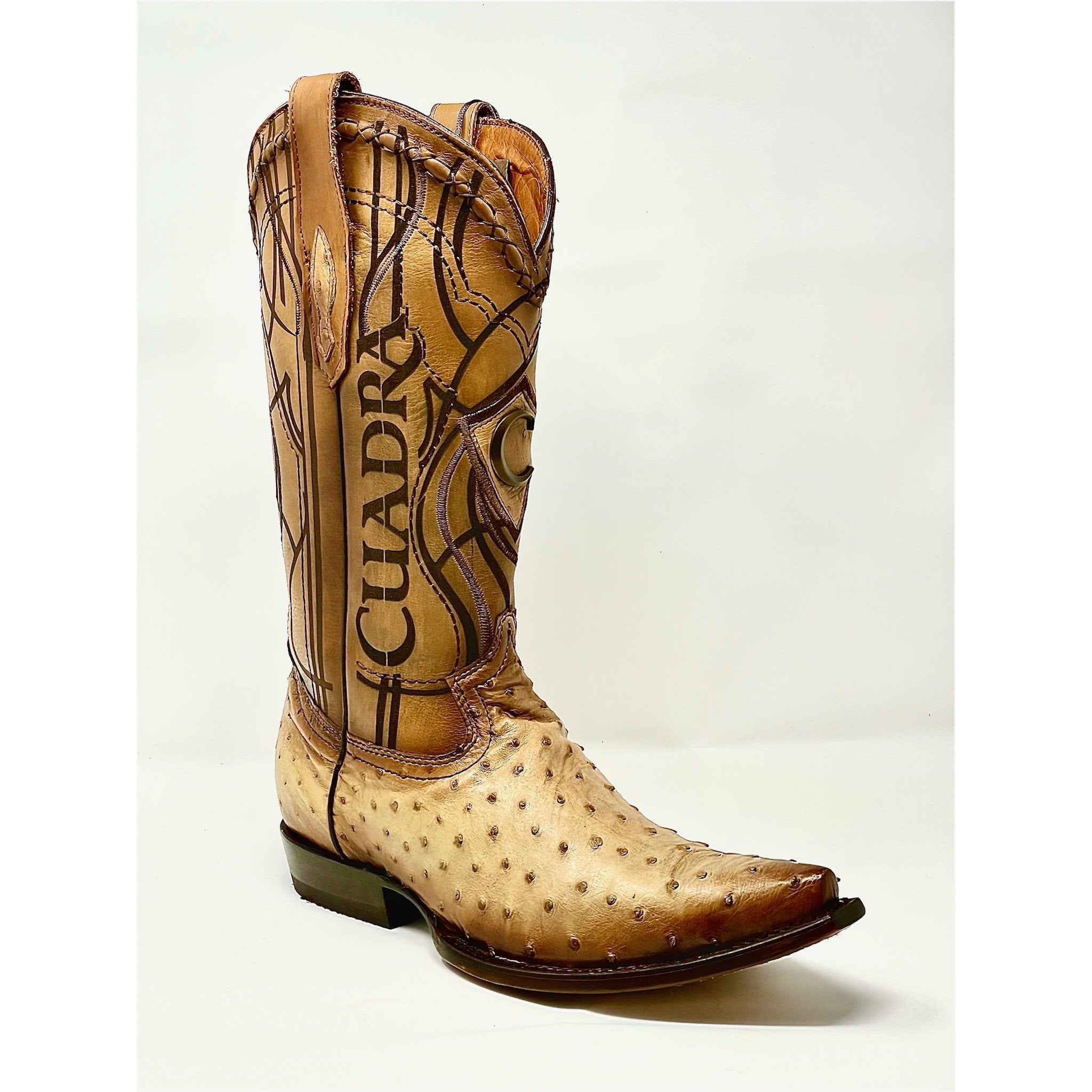 Cuadra Genuine All-Over Ostrich Flame Orix Snip Toe Cowboy Boots