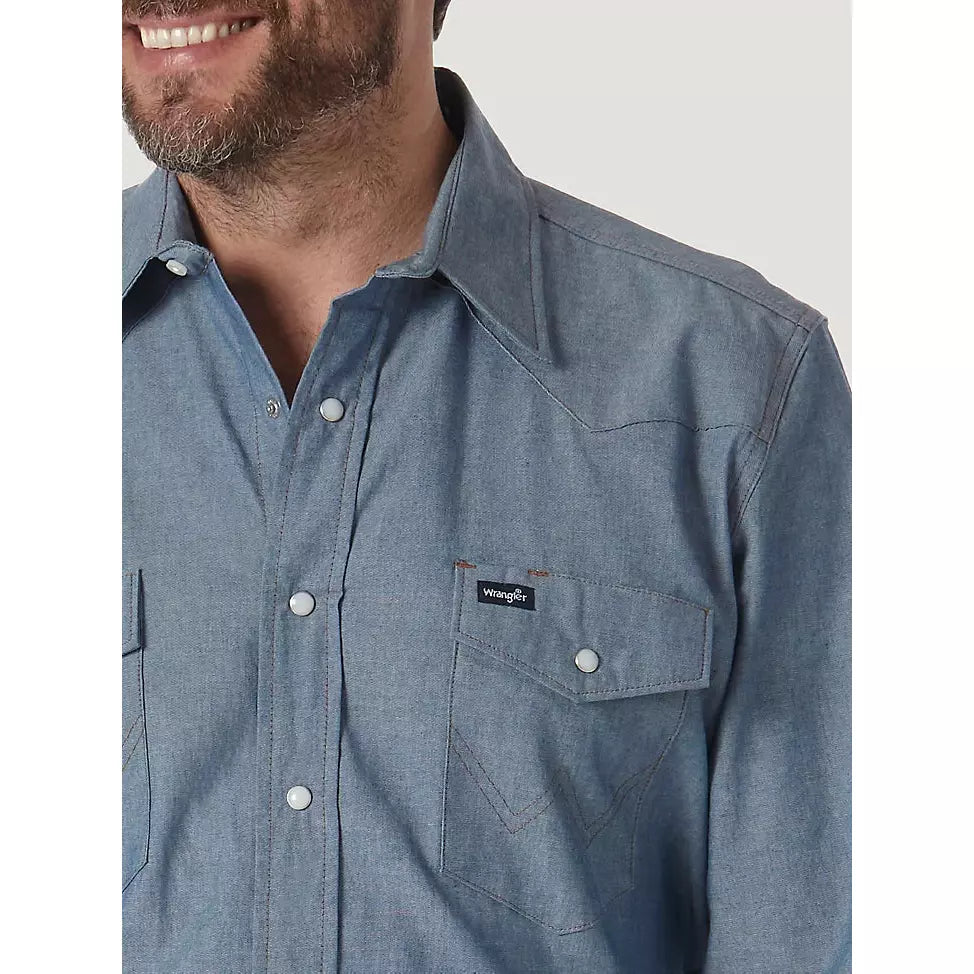 NWT Wrangler Cowboy Cut Rigid Denim Western Work Shirt Size 17x35 Style  70127MW | eBay