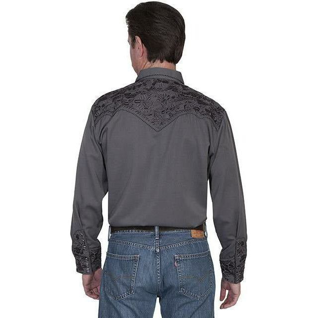 Scully Floral Embroidered Long Sleeve Gray Shirt - CWesternwear