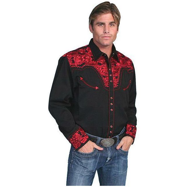 Scully Floral Embroidered Long Sleeve Black Shirt - CWesternwear