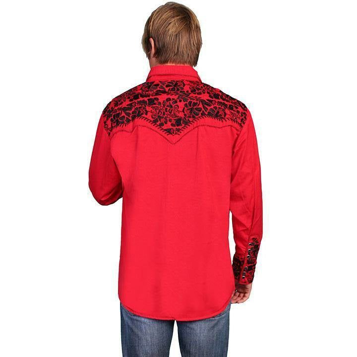 Scully Floral Embroidered Long Sleeve Red Shirt - CWesternwear
