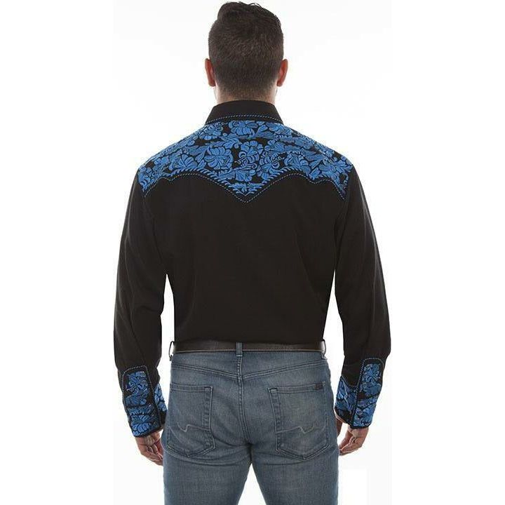 Scully Floral Embroidered Long Sleeve Black & Royal Blue Shirt - CWesternwear