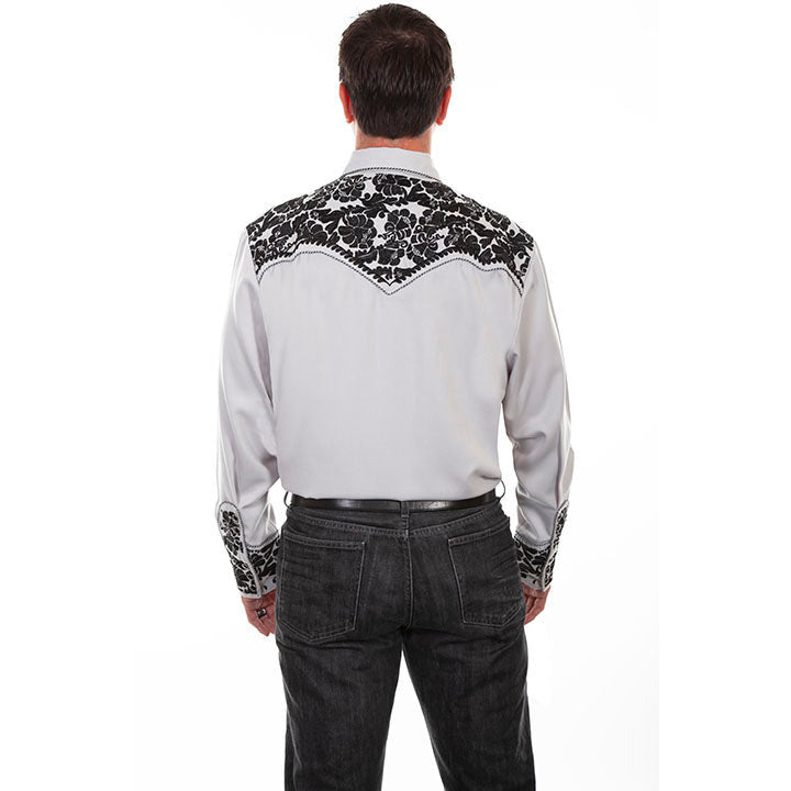 Scully Men's Floral Tooled Embroidery in Steel and Black Shirt