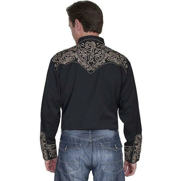 Scully Embroidered Scroll Shirt Black/Tan - CWesternwear