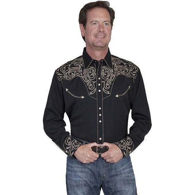 Scully Embroidered Scroll Shirt Black/Tan - CWesternwear
