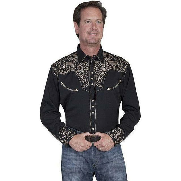 Scully Embroidered Scroll Shirt Black/Tan