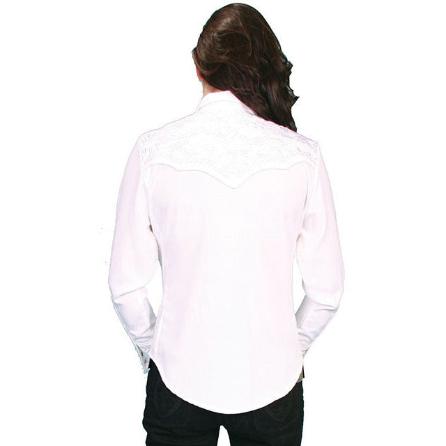 SCULLY WOMEN'S FLORAL TOOLED EMBROIDERED LONG SLEEVE WESTERN SHIRT WHITE