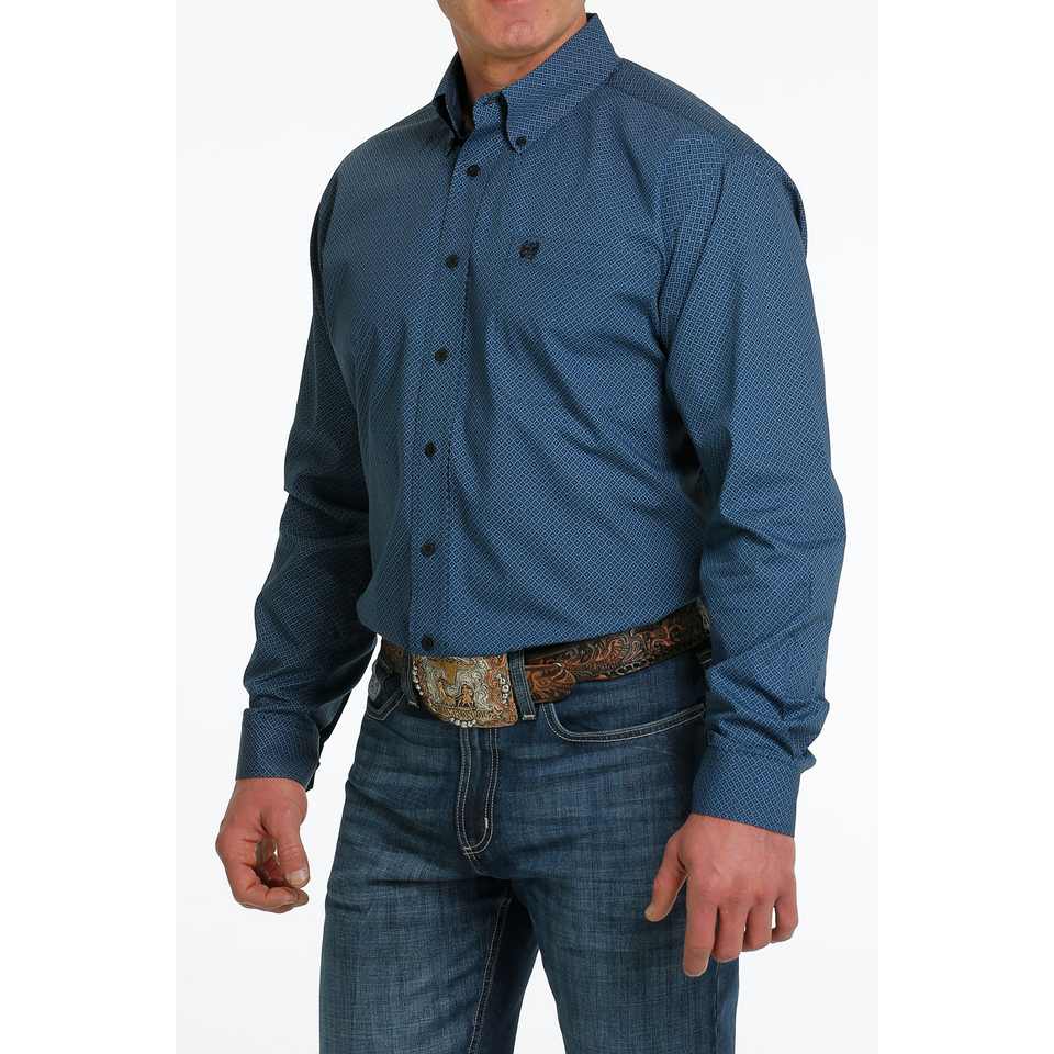 Cinch Men's Diamond Printed Long Sleeve Shirt - Royal Blue