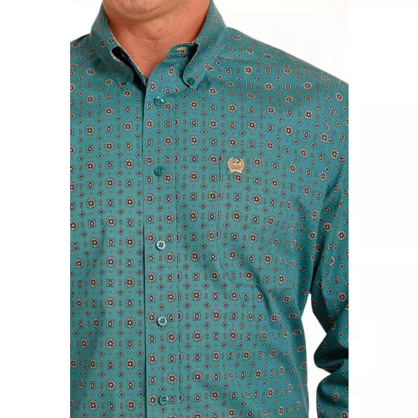 Cinch Men's Patterned Print Long Sleeve Shirt - Teal