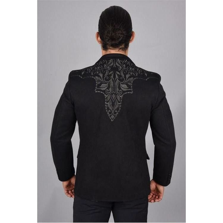 Platini Mens' Black Suede Embroidery Blazer - CWesternwear