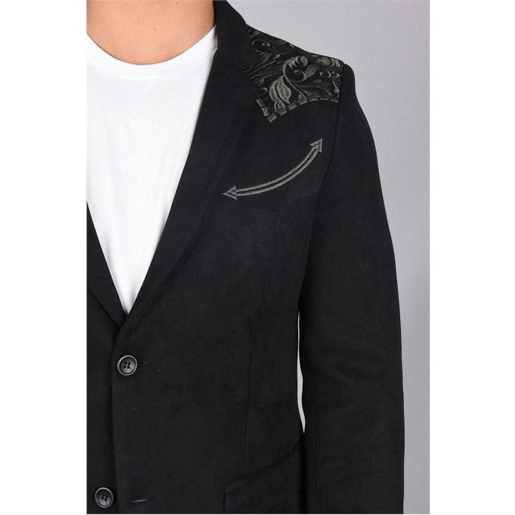 Platini Mens' Black Suede Embroidery Blazer - CWesternwear