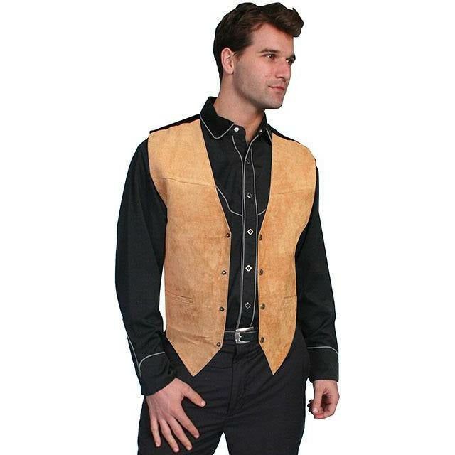 Scully Men's Suede Leather Vest Bourbon - CWesternwear