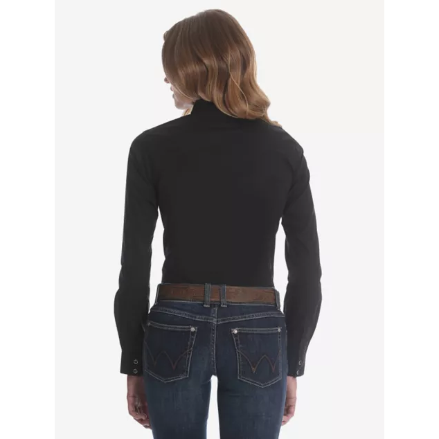 Womens WRANGLER® LONG SLEEVE ONE POINT FRONT AND BACK YOKES SOLID Black TOP - CWesternwear
