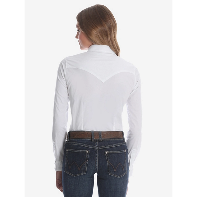 Womens WRANGLER® LONG SLEEVE ONE POINT FRONT AND BACK YOKES SOLID White TOP - CWesternwear