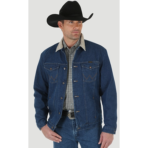 New Mens Wrangler Blanket Lined Blue Denim Western Cowboy Trucker Rodeo Jacket - CWesternwear