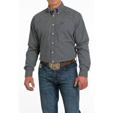 Cinch Men's Geometric  Print Long Sleeve Shirt - Cream/Blue/Navy