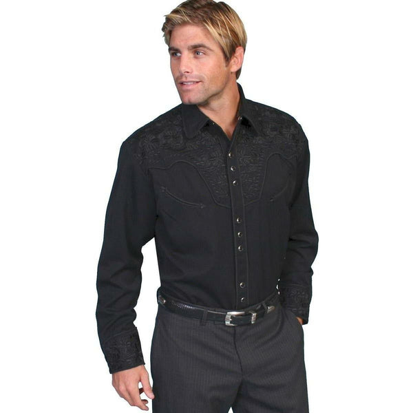 Scully Floral Embroidered Long Sleeve Jet Black Shirt